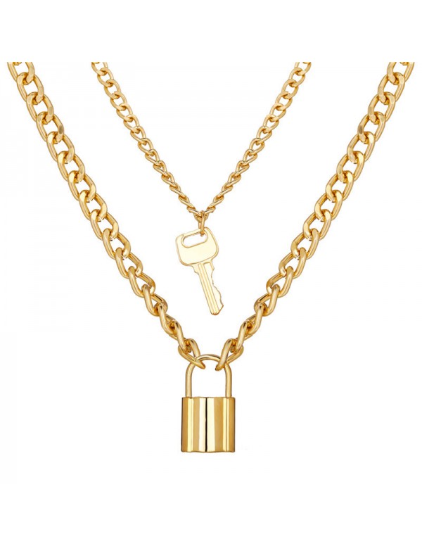 Jewels Galaxy Stunning Gold Plated Lock Key Design Necklace For Women/Girls 44166