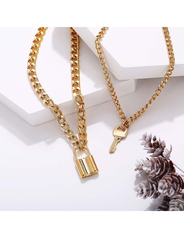 Jewels Galaxy Stunning Gold Plated Lock Key Design Necklace For Women/Girls 44166