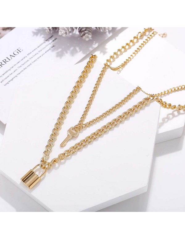 Jewels Galaxy Stunning Gold Plated Lock Key Design Necklace For Women/Girls 44166