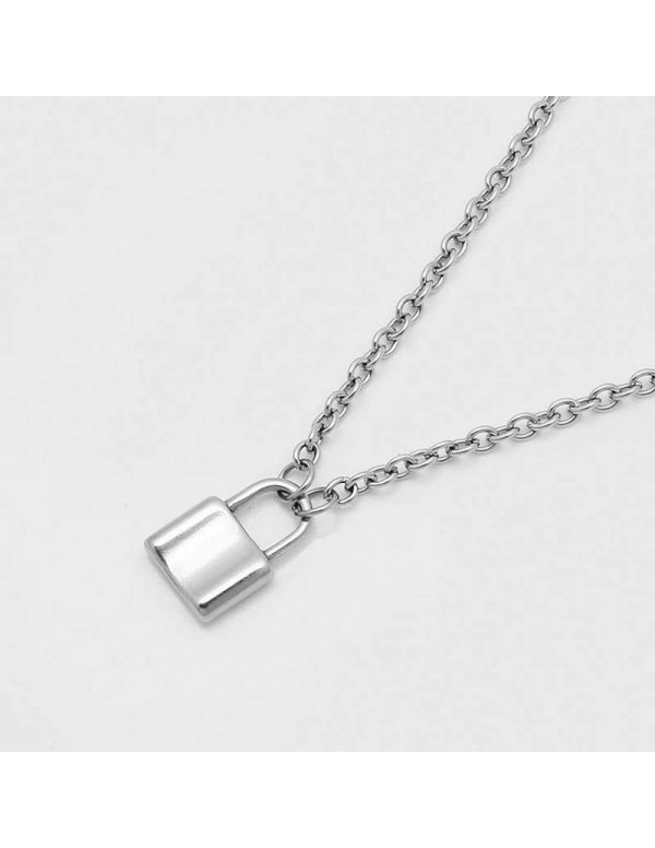 Jewels Galaxy Glitzy Lock Design Silver Plated Chain Necklace For Women/Girls 44170