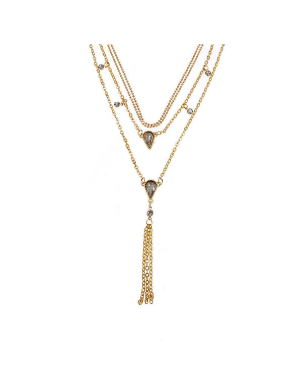 Jewels Galaxy Crystal Gold Plated Multi Layers Long Chain Necklace For Women/Girls 44172