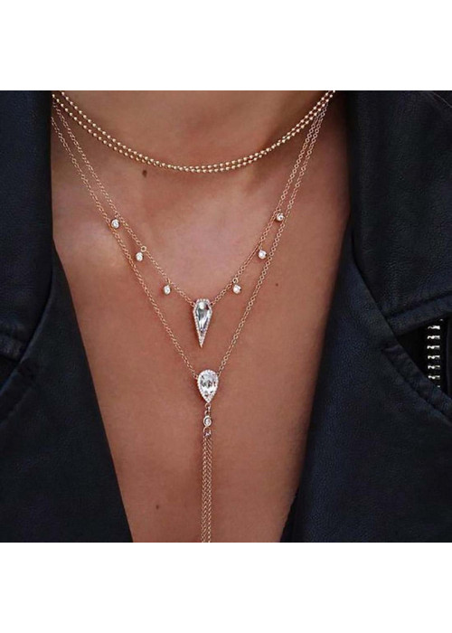 Jewels Galaxy Crystal Gold Plated Multi Layers Long Chain Necklace For Women Girls
