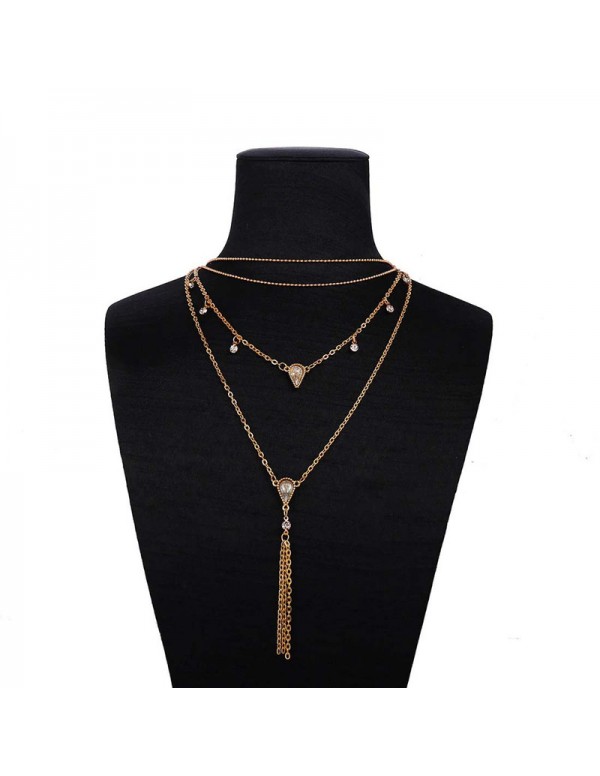 Jewels Galaxy Crystal Gold Plated Multi Layers Long Chain Necklace For Women/Girls 44172