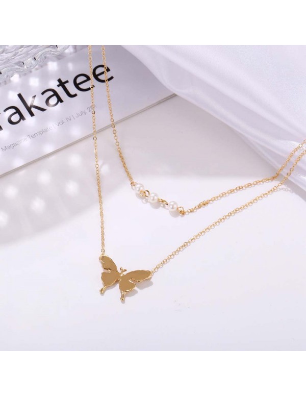 Jewels Galaxy Tantalizing Pearl Butterfly Gold Plated Multi Layer Necklace For Women/Girls 44173