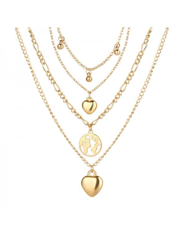 Jewels Galaxy Gracious Heart Design Gold Plated Multi Layers Chain Necklace For Women/Girls 44174