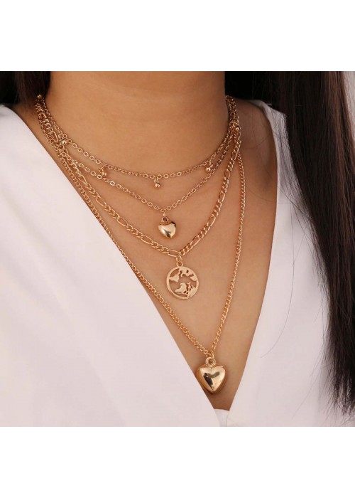 Jewels Galaxy Gracious Heart Design Gold Plated Multi Layers Chain Necklace For Women/Girls 44174