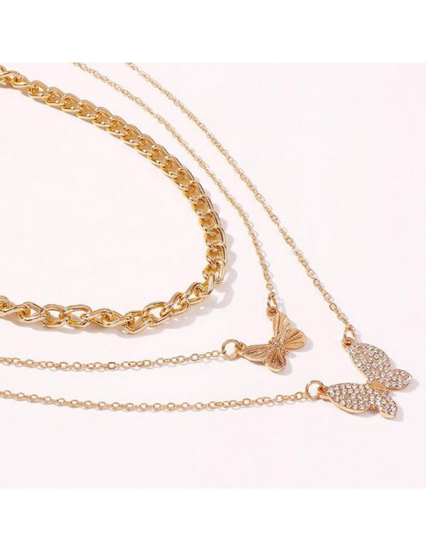 Jewels Galaxy AD Butterfly Multi Strand Gold Plated Necklace For Women/Girls 44192