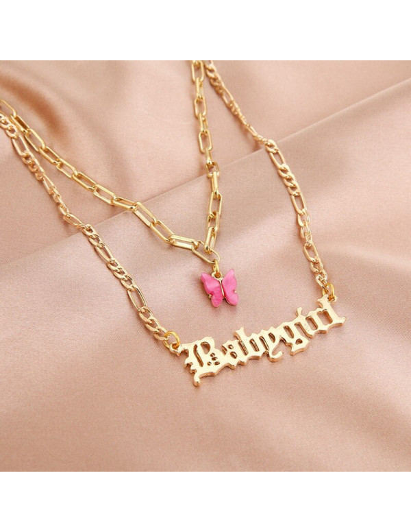 Fashion Cute Gold Babygirl Old English Necklace Stainless Steel Babygirl  Monogram Pendants Lovely Gift for the