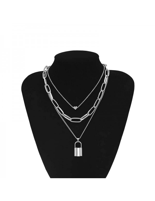 Jewels Galaxy Ravishing Lock Heart Silver Plated Necklace For Women/Girls 44200