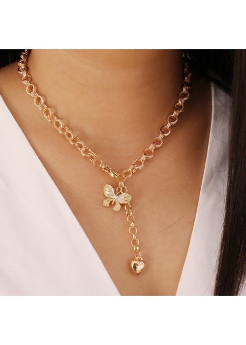 Jewels Galaxy Stunning Butterfly Heart Gold Plated Necklace For Women/Girls 44201