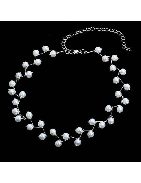 Jewels Galaxy Pearl Single Layer Silver Plated Necklace Jewellery For Women 44227
