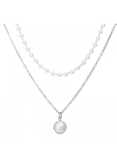 Jewels Galaxy Pearl Silver Plated Double Layer Necklace Jewellery For Women 44229