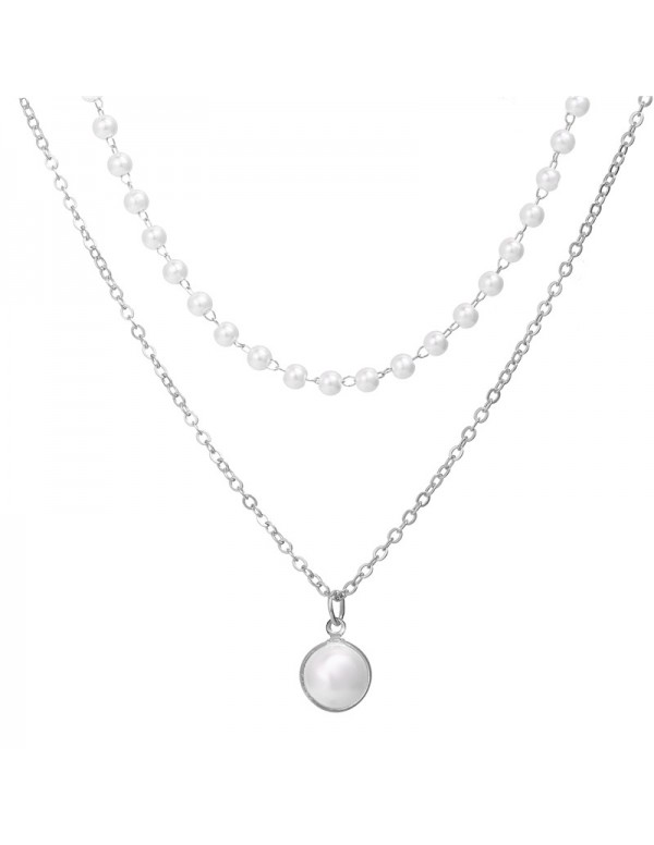 Jewels Galaxy Pearl Silver Plated Double Layer Nec...
