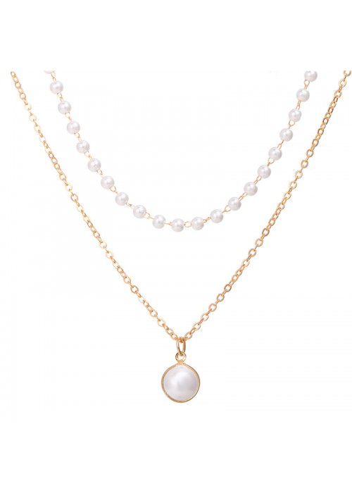 Jewels Galaxy Pearl Gold Plated Double Layer Necklace Jewellery For Women 44230