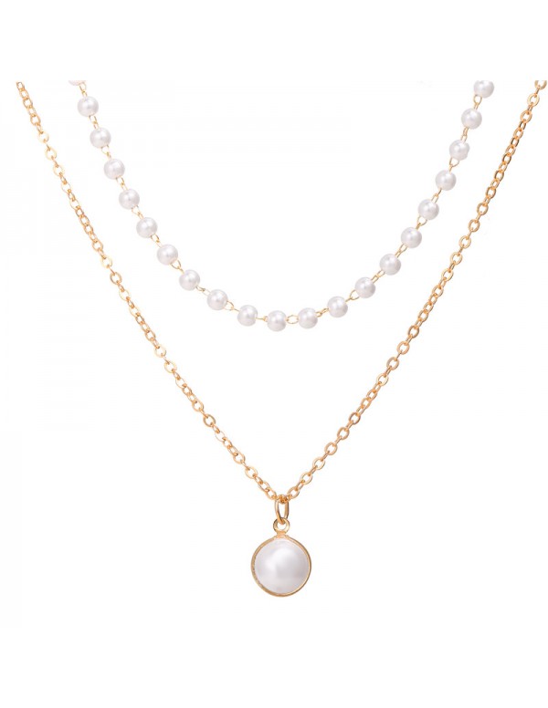 Jewels Galaxy Pearl Gold Plated Double Layer Neckl...