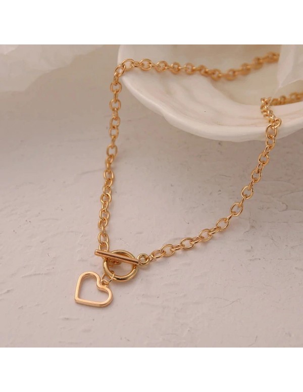 Jewels Galaxy Heart Gold Plated Single Chain Necklace Jewellery For Women 44231