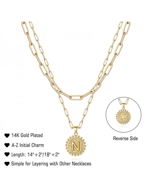 Jewels Galaxy Jewellery For Women Gold Plated Alphabetical "N" Layered Necklace