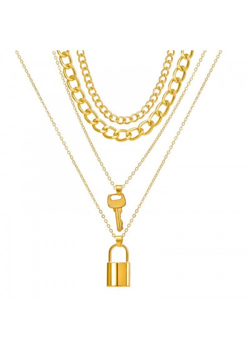 Jewels Galaxy Jewellery For Women Gold Plated Lock-Key Layered Necklace