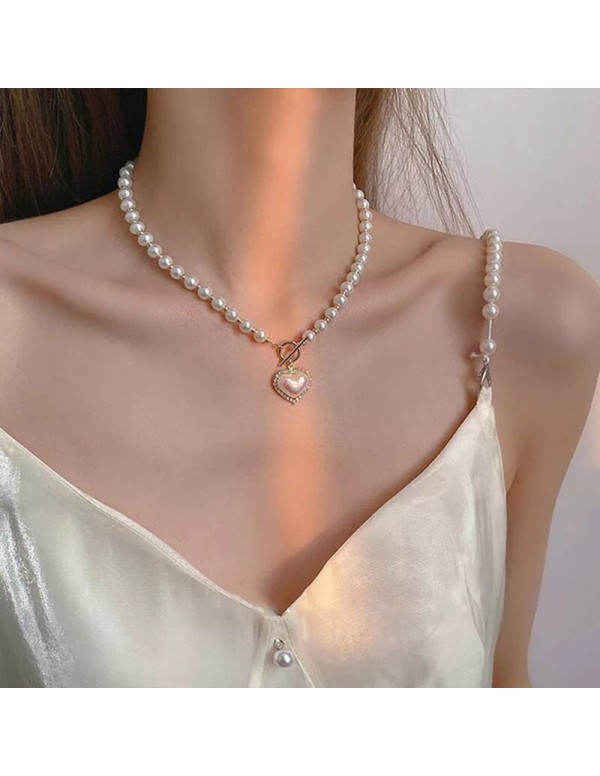 Jewels Galaxy Jewellery For Women White Gold Plated Heart inspired Pearl Necklace