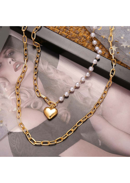 Jewels Galaxy Jewellery For Women White Gold Plated Heart inspired Pearl Necklace