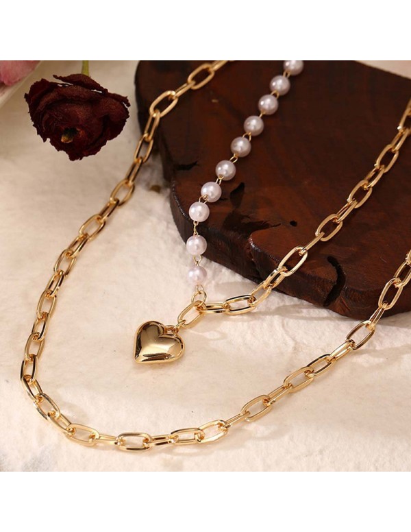 Jewels Galaxy Jewellery For Women White Gold Plated Heart inspired Pearl Necklace