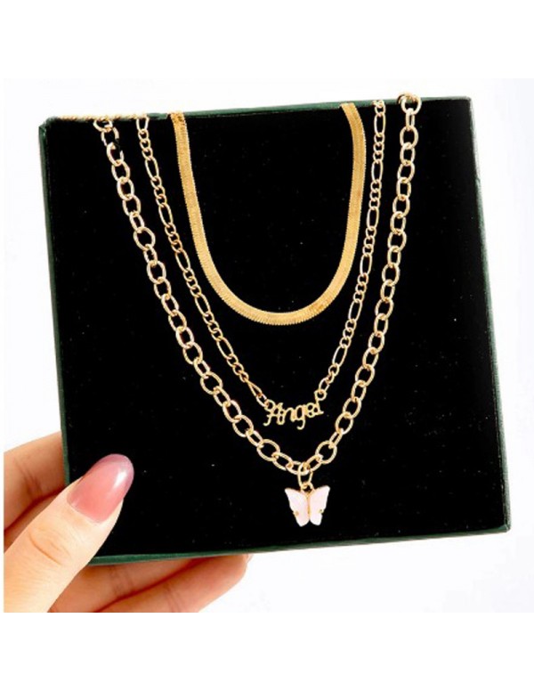 Jewels Galaxy Jewellery For Women Gold Plated "Angel" Layered Necklace with a Butterfly Pendant