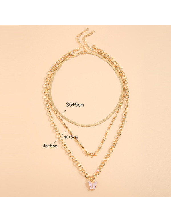 Jewels Galaxy Jewellery For Women Gold Plated "Angel" Layered Necklace with a Butterfly Pendant