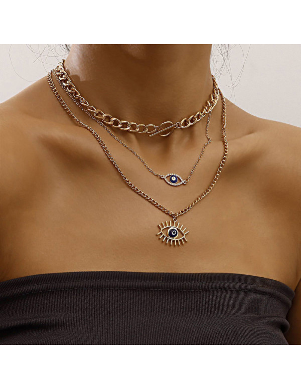 Jewels Galaxy Jewellery For Women Gold Plated Gold-Toned Evil Eye Layered Necklace