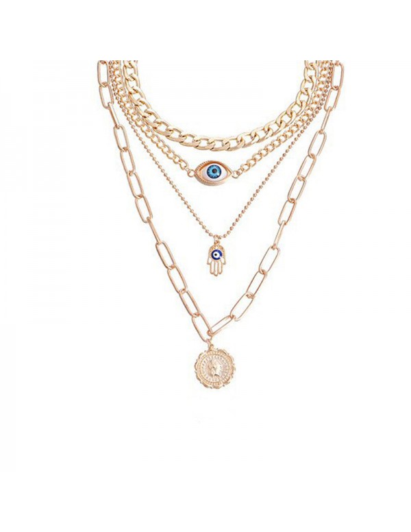 Jewels Galaxy Jewellery For Women Gold Plated Gold-Toned Evil Eye and Buddha Hand Layered Necklace