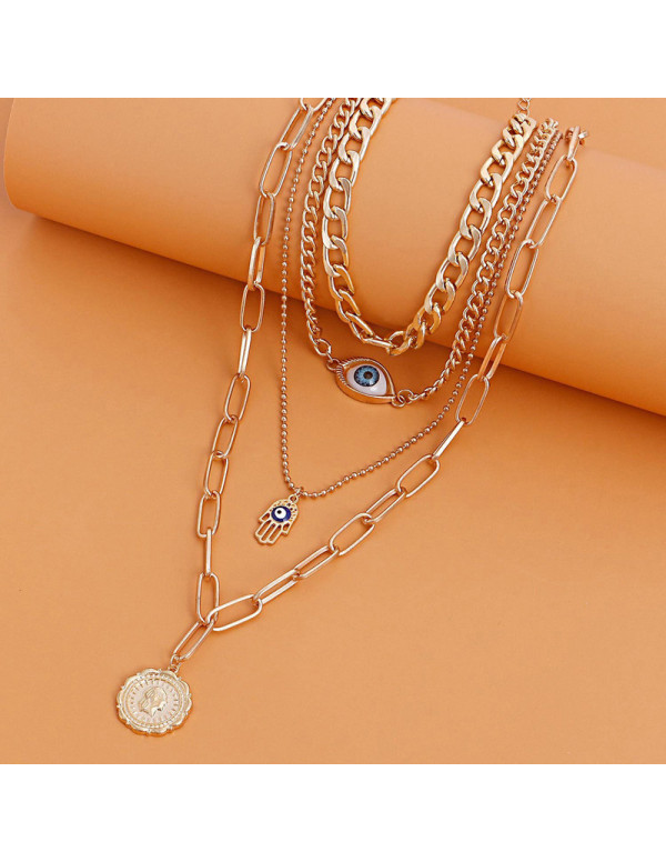 Jewels Galaxy Jewellery For Women Gold Plated Gold-Toned Evil Eye and Buddha Hand Layered Necklace