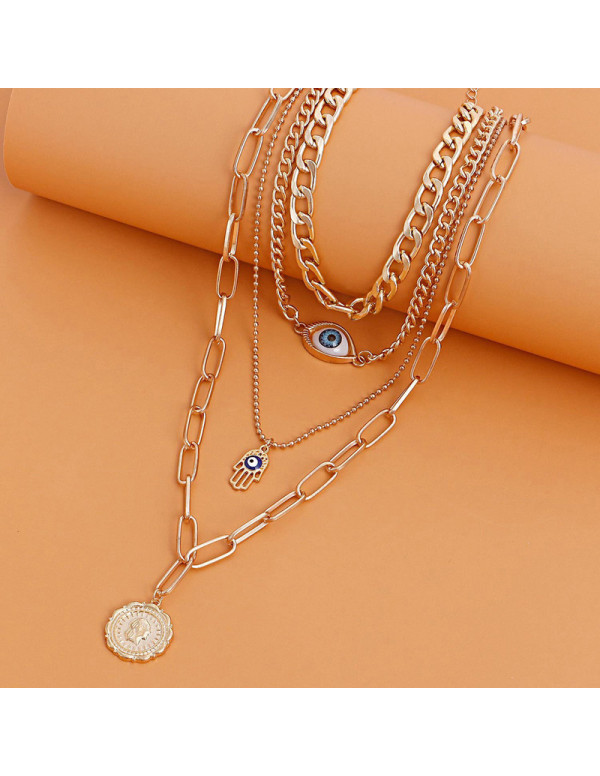 Jewels Galaxy Jewellery For Women Gold Plated Gold-Toned Evil Eye and Buddha Hand Layered Necklace