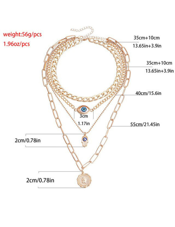 Jewels Galaxy Jewellery For Women Gold Plated Gold-Toned Evil Eye and Buddha Hand Layered Necklace