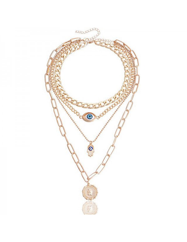Jewels Galaxy Jewellery For Women Gold Plated Gold-Toned Evil Eye and Buddha Hand Layered Necklace