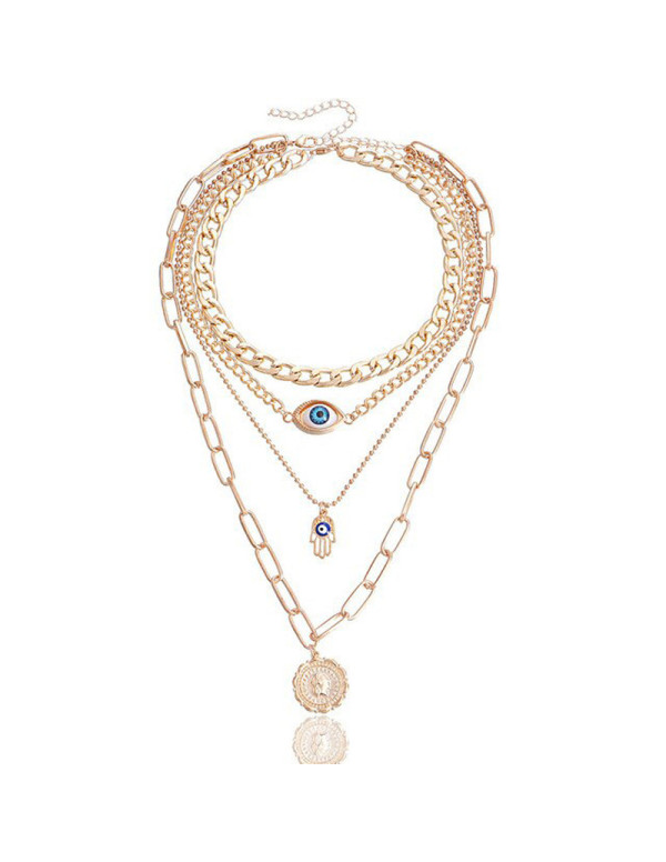 Jewels Galaxy Jewellery For Women Gold Plated Gold-Toned Evil Eye and Buddha Hand Layered Necklace