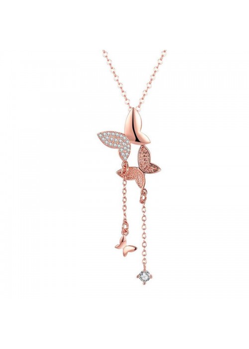 Jewels Galaxy Adorable Zircon Butterfly Rose Gold Marvelous Pendant For Women/Girls 48006