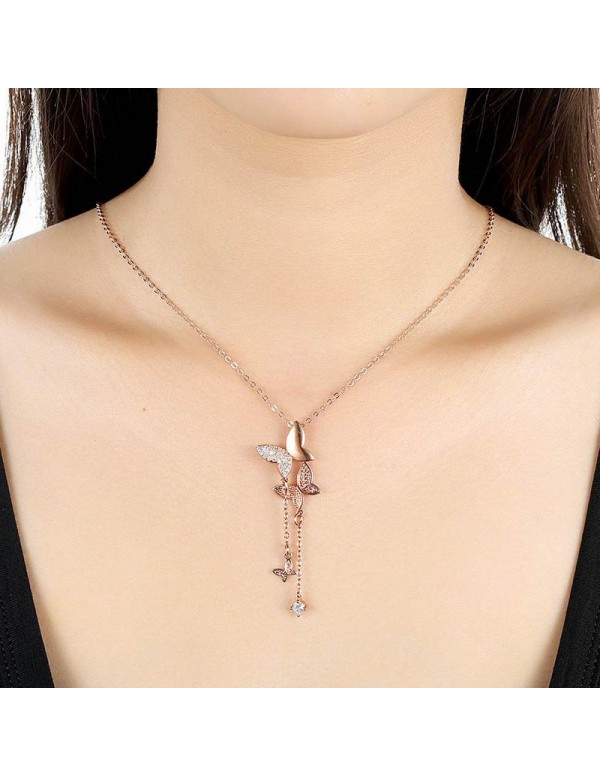 Jewels Galaxy Adorable Zircon Butterfly Rose Gold Marvelous Pendant For Women/Girls 48006