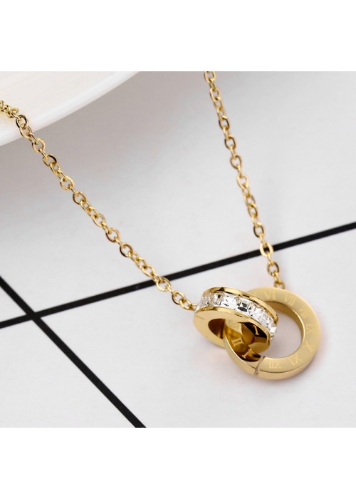 Jewels Galaxy Gold Plated Stainless Steel Roman Numerals Pendant with Cubic Zirconia