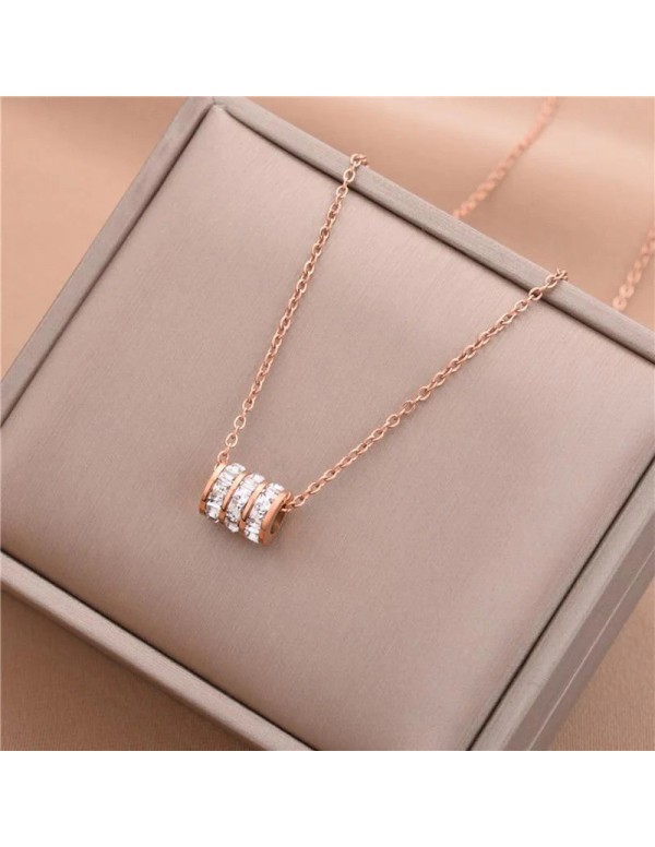 Jewels Galaxy Rose Gold Plated Stainless Steel CZ Cylindrical Pendant with 3 Linked Loops