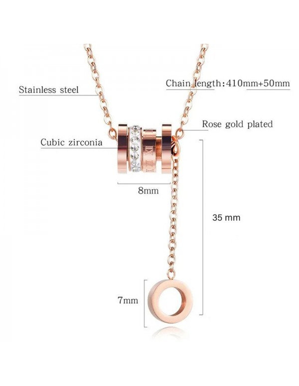 Jewels Galaxy Rose Gold Plated Stainless Steel Cubic Zirconia Pendant with Hanging Loop