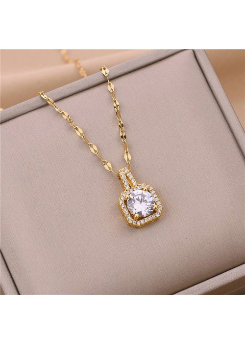 Jewels Galaxy Gold Plated Stainless Steel CZ Square Contemporary Pendant with Rope Chain