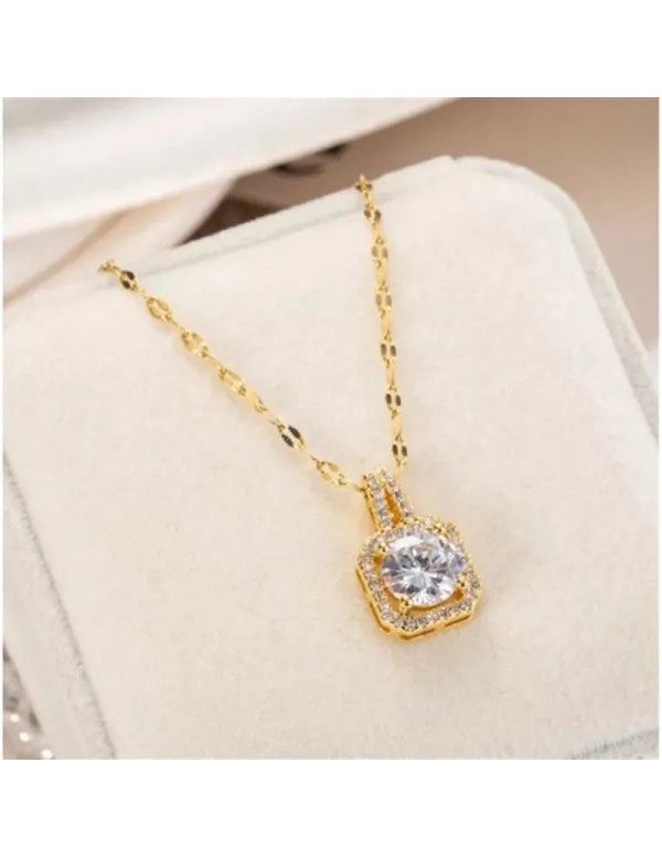 Jewels Galaxy Gold Plated Stainless Steel CZ Square Contemporary Pendant with Rope Chain