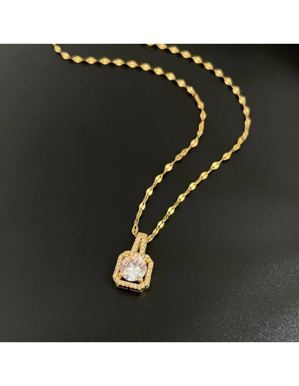 Jewels Galaxy Gold Plated Stainless Steel CZ Square Contemporary Pendant with Rope Chain