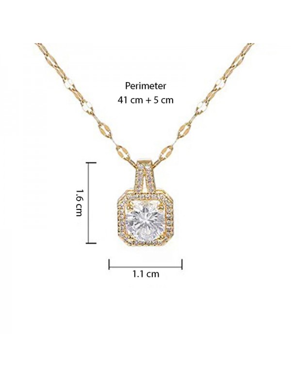 Jewels Galaxy Gold Plated Stainless Steel CZ Square Contemporary Pendant with Rope Chain