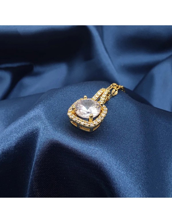 Jewels Galaxy Gold Plated Stainless Steel CZ Square Contemporary Pendant with Rope Chain