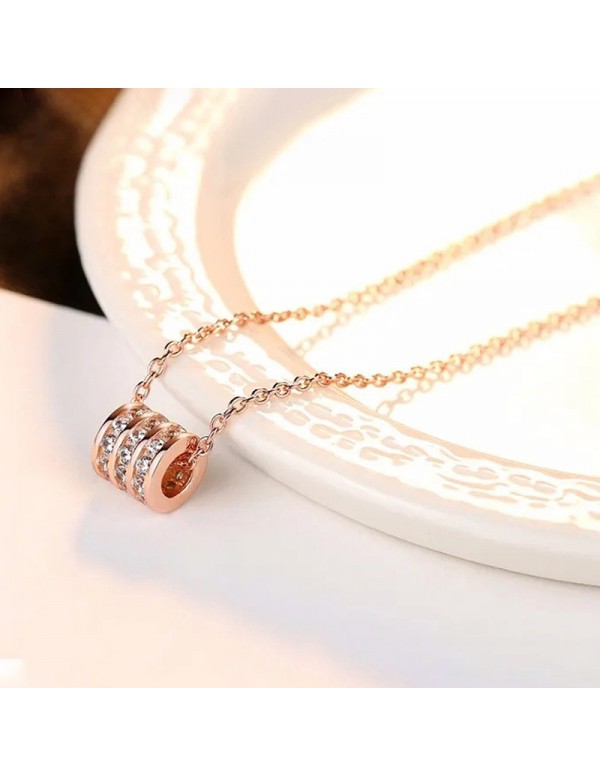 Jewels Galaxy Rose Gold Plated Stainless Steel CZ Cylindrical Pendant with 3 Linked Loops