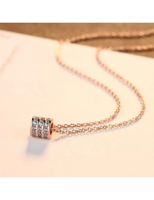 Jewels Galaxy Rose Gold Plated Stainless Steel CZ Cylindrical Pendant with 3 Linked Loops