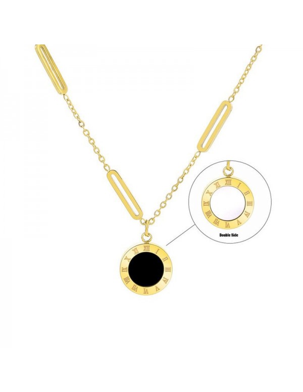 Jewels Galaxy Gold Plated Stainless Steel Roman Numerals Dual Side Circular Pendant