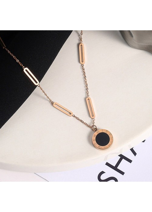 Jewels Galaxy Rose Gold Plated Stainless Steel Roman Numerals Dual Side Circular Pendant