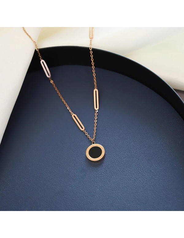 Jewels Galaxy Rose Gold Plated Stainless Steel Roman Numerals Dual Side Circular Pendant