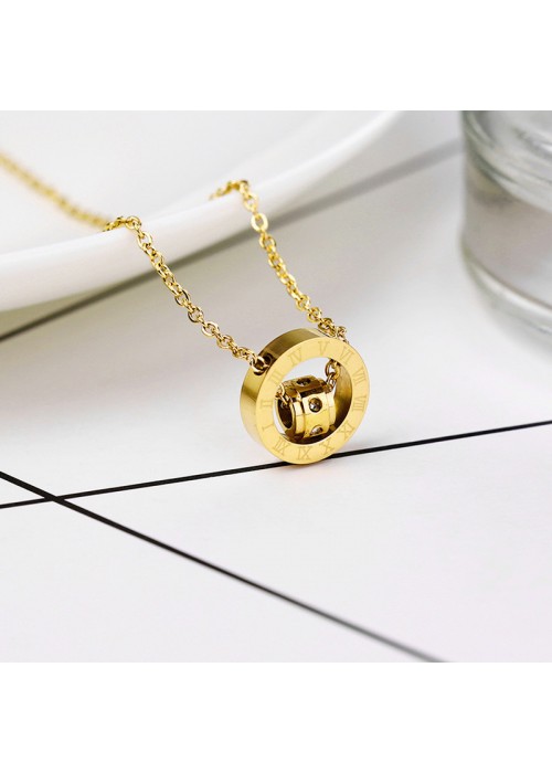 Jewels Galaxy Gold Plated Stainless Steel Roman Numerals Pendant with Cubic Zirconia